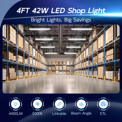 Hykolity LED shop light 42W with 4400lm and 5000K for clear tasks.