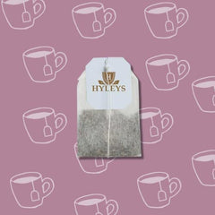 Hyleys tea bag in hot water, smooth texture with digestive support.