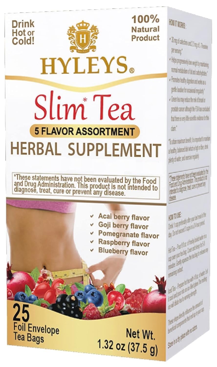 HYLEYS Slim Tea 5 flavor assortment packshot showcasing variety for a balanced routine