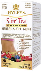 HYLEYS Slim Tea 5 flavor assortment packshot showcasing variety for a balanced routine