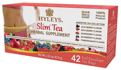 Hyleys Slim Tea box front with 42 foil-tea bags for daily convenience.