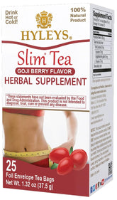 HYLEYS Slim Tea Goji Berry flavor box with 25 tea bags for detox.