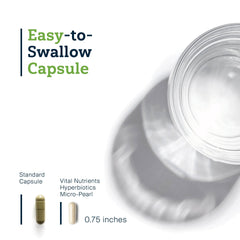 Hyperbiotics acid-resistant capsules illustration emphasizing improved survivability to gut
