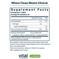 Hyperbiotics Pro Dental tablets closeup showing mint flavor