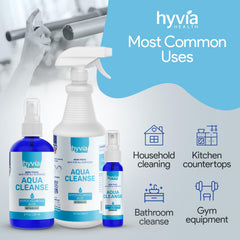 AquaCleanse spray on counter surface demonstrating quick, fragrance-free cleaning