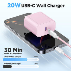 Hzevn pink braided USB-C cable, 6ft, flexible reach for couch charging
