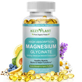 HZZYPLANT Magnesium Glycinate softgel bottle shows a 500mg dose for daily support.