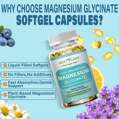 HZZYPLANT Magnesium Glycinate softgel closeup highlights gentle digestion.