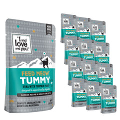 I AND LOVE AND YOU Feed Meow Tummy tuna-shredded in rich gravy supports digestion with prebiotics.