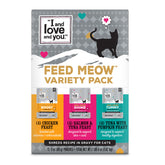 I AND LOVE AND YOU Feed Meow Salmon Feast image shows shredded chunks for tasty meals