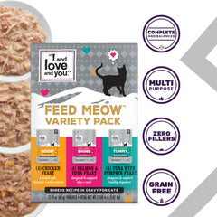 I AND LOVE AND YOU Feed Meow Tuna Pumpkin Feast image emphasizes moisture and pumpkin support