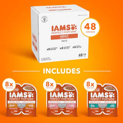 Close-up of IAMS chicken and salmon pate, grain-free formula for indoor cats.