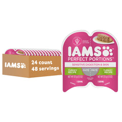 IAMS Perfect Portions packaging showing the twin-pack trays for convenient, mess-free meals.
