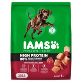 IAMS Proactive Health High Protein dog food bag front, supports muscle health