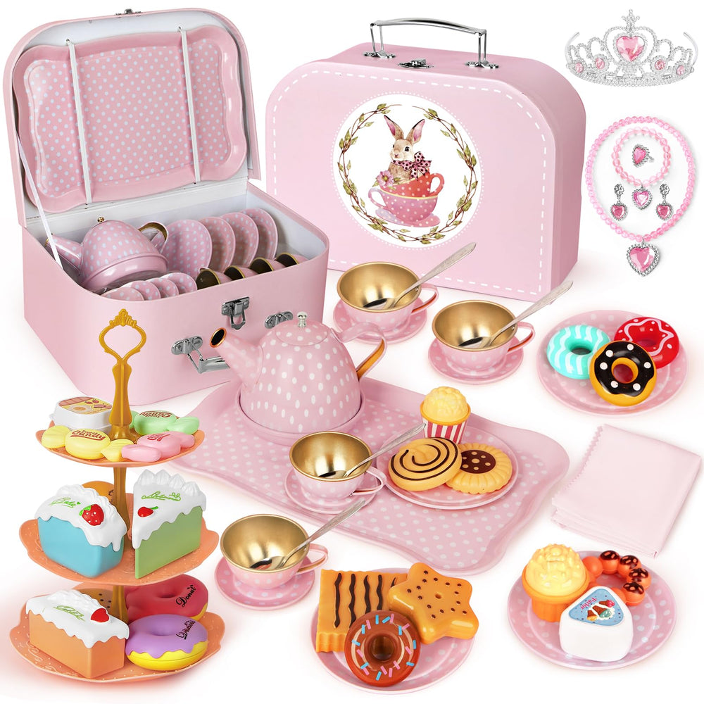 iaovueby Tea Party Set teapot and tray for imaginative play and fine motor skills.