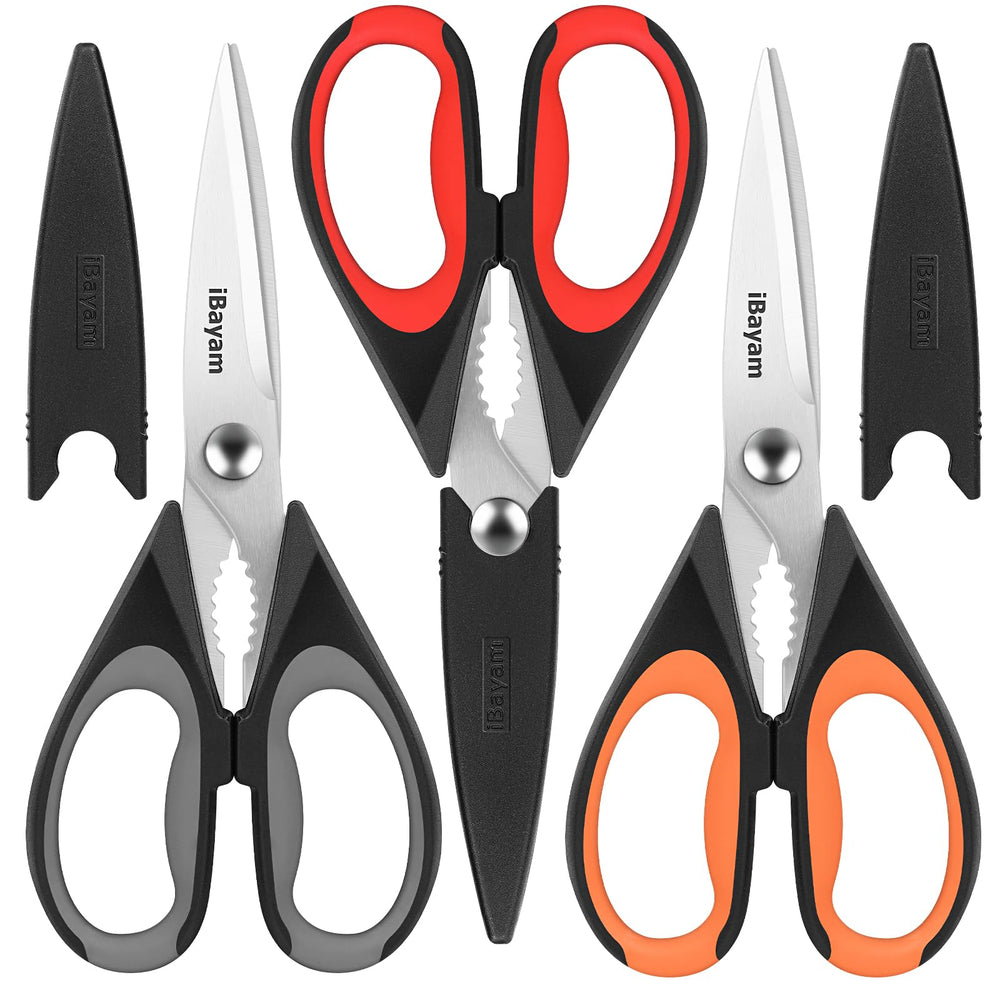 iBayam 3-pack kitchen scissors with heavy-duty blades for tough tasks.