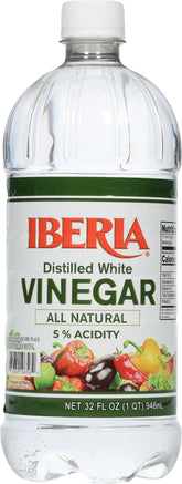 Iberia Distilled White Vinegar bottle front view, versatile kitchen staple for cooking and cleaning.
