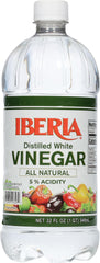 Iberia Distilled White Vinegar bottle front view, versatile kitchen staple for cooking and cleaning.