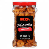 Iberia Maduritos plantain chips jar shows natural sweetness and convenient snacking