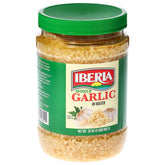 Iberia minced garlic in water in a jar, ready for quick sauces and marinades.