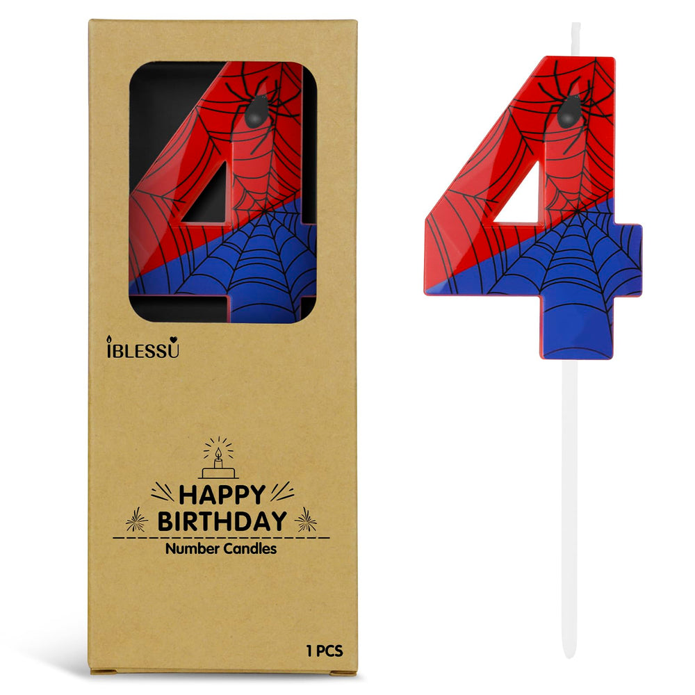 IBLESSU Number 4 spider candle with spider web design, ideal cake decoration.