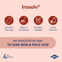 Ibsa Irosolv film-strip-dissolving-closeup highlighting fast release without water.