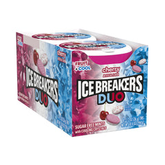Ice Breakers Duo cherry puck close-up highlighting dual flavors for on-the-go use