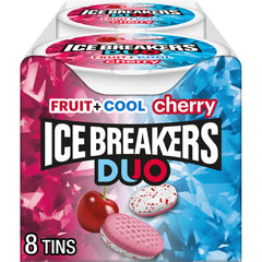 Ice Breakers Duo Cherry Mints front view with cooling crystals for quick refreshment