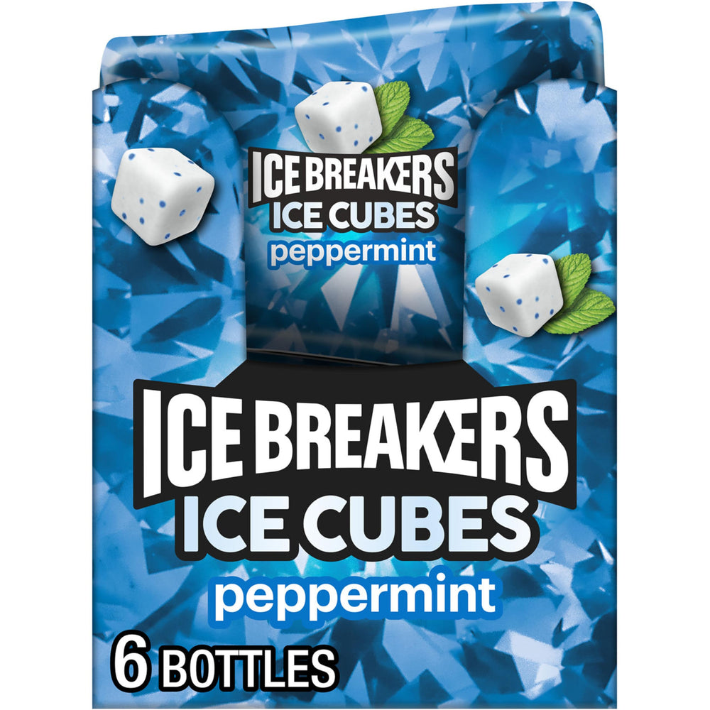 Ice Breakers ICE CUBES peppermint bottle six-pack keeps breath fresh on the go.