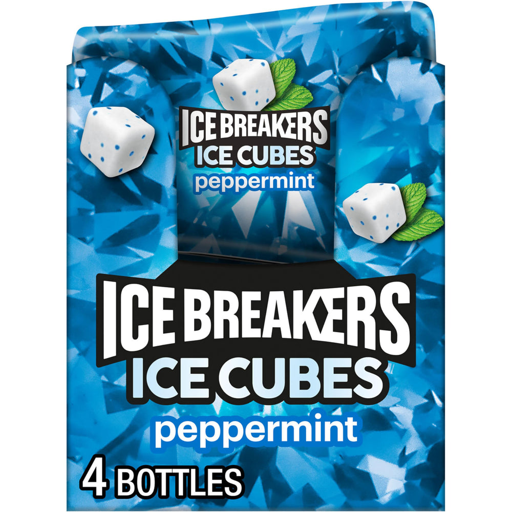 Ice Breakers Ice Cubes Peppermint bottle front for on-the-go fresh breath and sugar-free gum