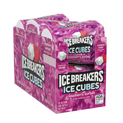 Ice Breakers Raspberry Sorbet gum cubes inside a bottle for easy sharing.