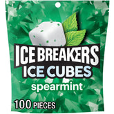 Ice Breakers Ice Cubes spearmint pouch front for portable freshness.
