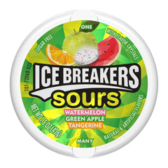 Ice Breakers Sours mints close-up reveals fruity crystals and bold flavor.