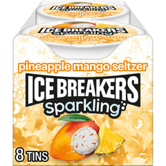 Ice Breakers sparkling pineapple mango tin front view for portable refreshment.