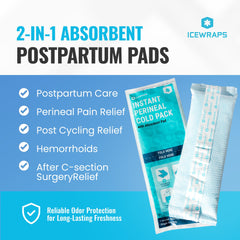 ICEWRAPS 14-inch absorbent postpartum pad ready to absorb fluids during early birth recovery.