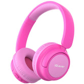 iClever BTH22 blossom pink headphones front view showing kid-friendly design for safe listening