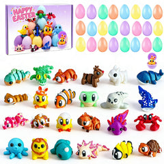 ICOME 24 pack prefilled Easter eggs with 3D animal toys for quick, mess-free hunt fun.