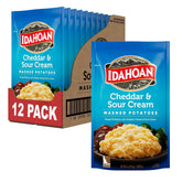 Idahoan Cheddar & Sour Cream mashed potatoes pouch ready to heat.