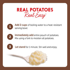 Idahoan Smoky Cheese and Bacon mashed potatoes made with real Idaho potatoes, creamy texture