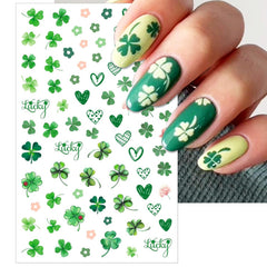 IDDFEVE self-adhesive shamrock decals add glossy finish to natural nails