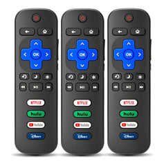 IDGPUW Roku remote 3-pack front view showing easy, no-setup use