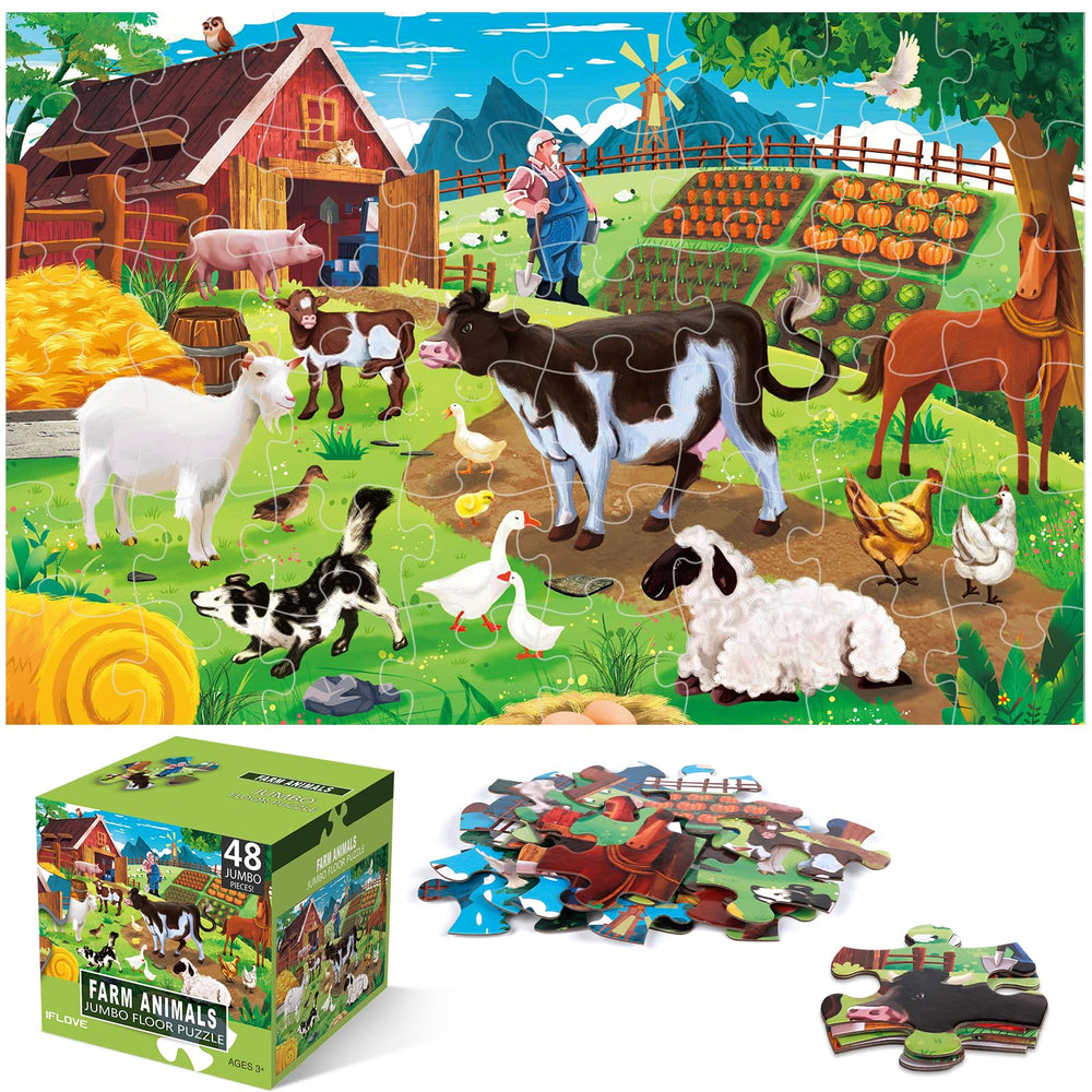IFLOVE jumbo floor puzzle with farm animals scene—perfect for cooperative play and problem-solving.