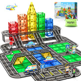 IGIVI 104-piece magnetic road set with vibrant blocks for creative city building