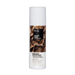 IGK Never Miss Root & Scalp Spray bottle applying light brown shade for quick gray root coverage