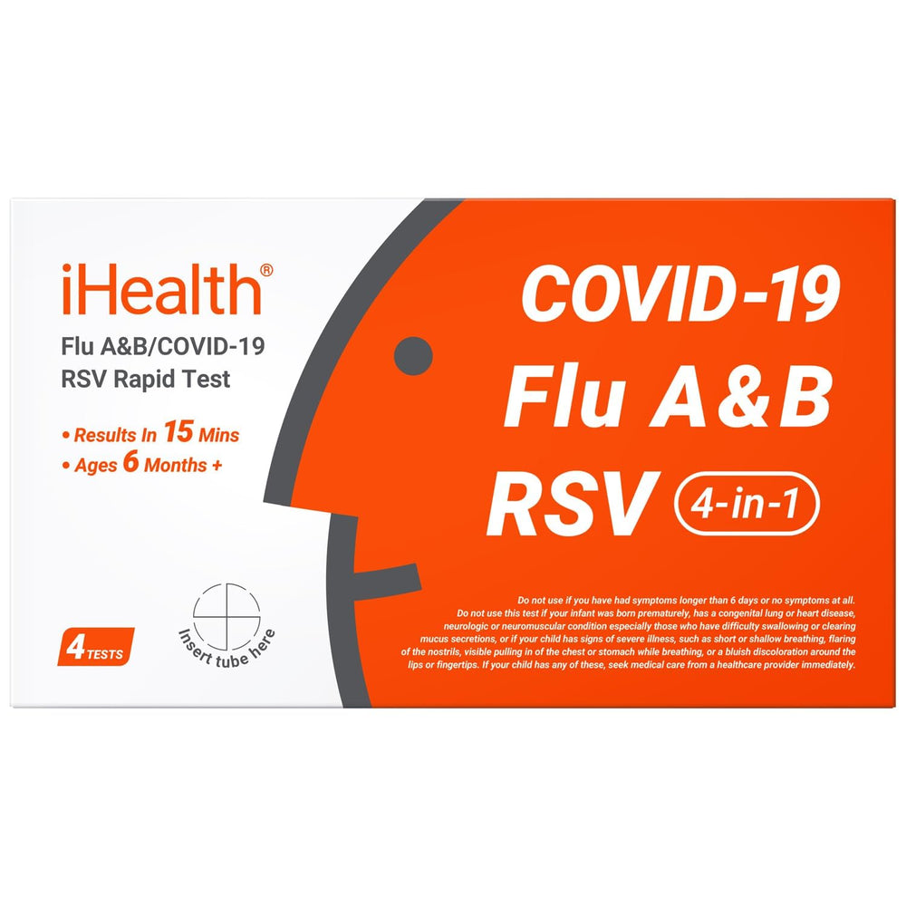 iHealth 4-in-1 test kit box shows home-testing convenience.