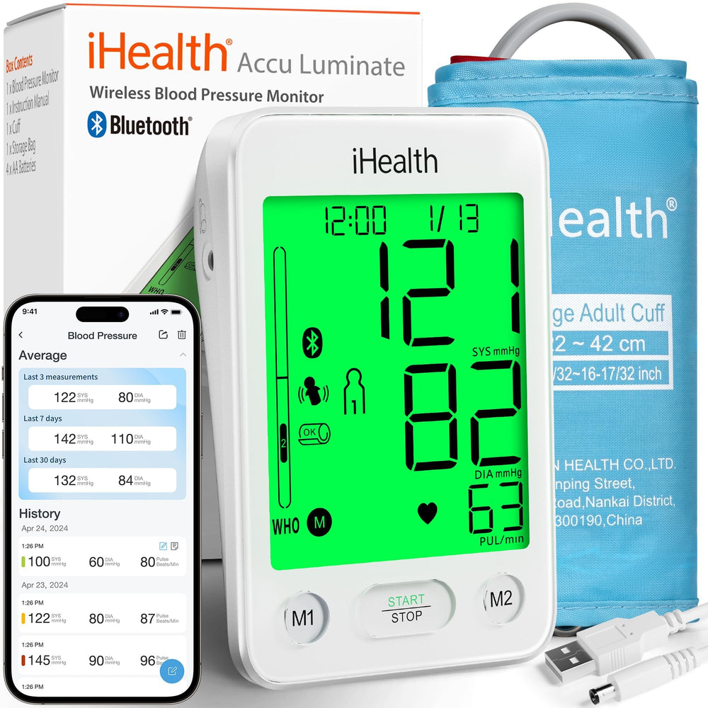 iHealth Accu Luminate BP Monitor front view for easy at-home BP checks
