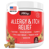 iHeartDogs Allergy & Itch Relief for Dogs bottle showing soothing itching relief