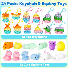 IJIGU eggs reveal assorted squishy toys and bubble keychains inside.