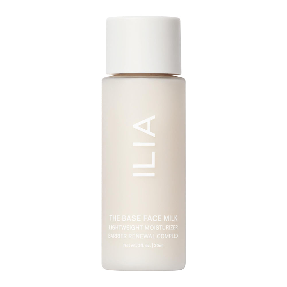 ILIA The Base Face Milk Essence bottle showing lightweight hydration for daily use