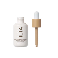 ILIA super-serum-skin-tint-spf40 swirl on skin showing hydration and luminous coverage